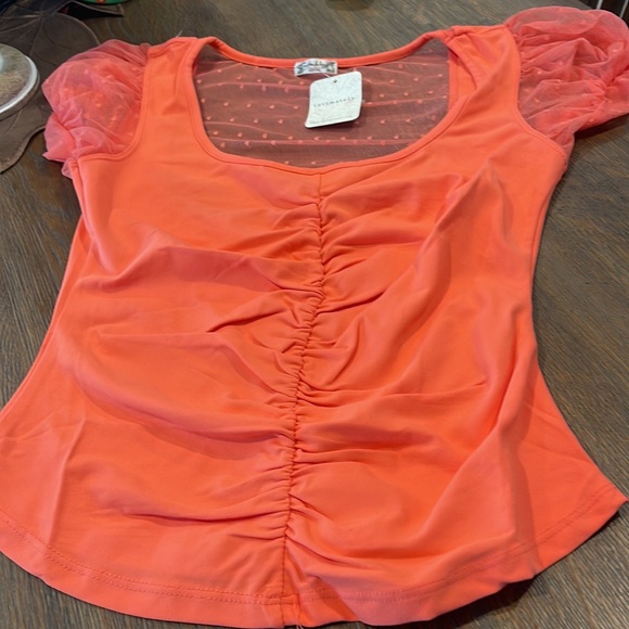 🥳HP🥳 Free People coral colored mix media top. Size XS - Picture 6 of 12